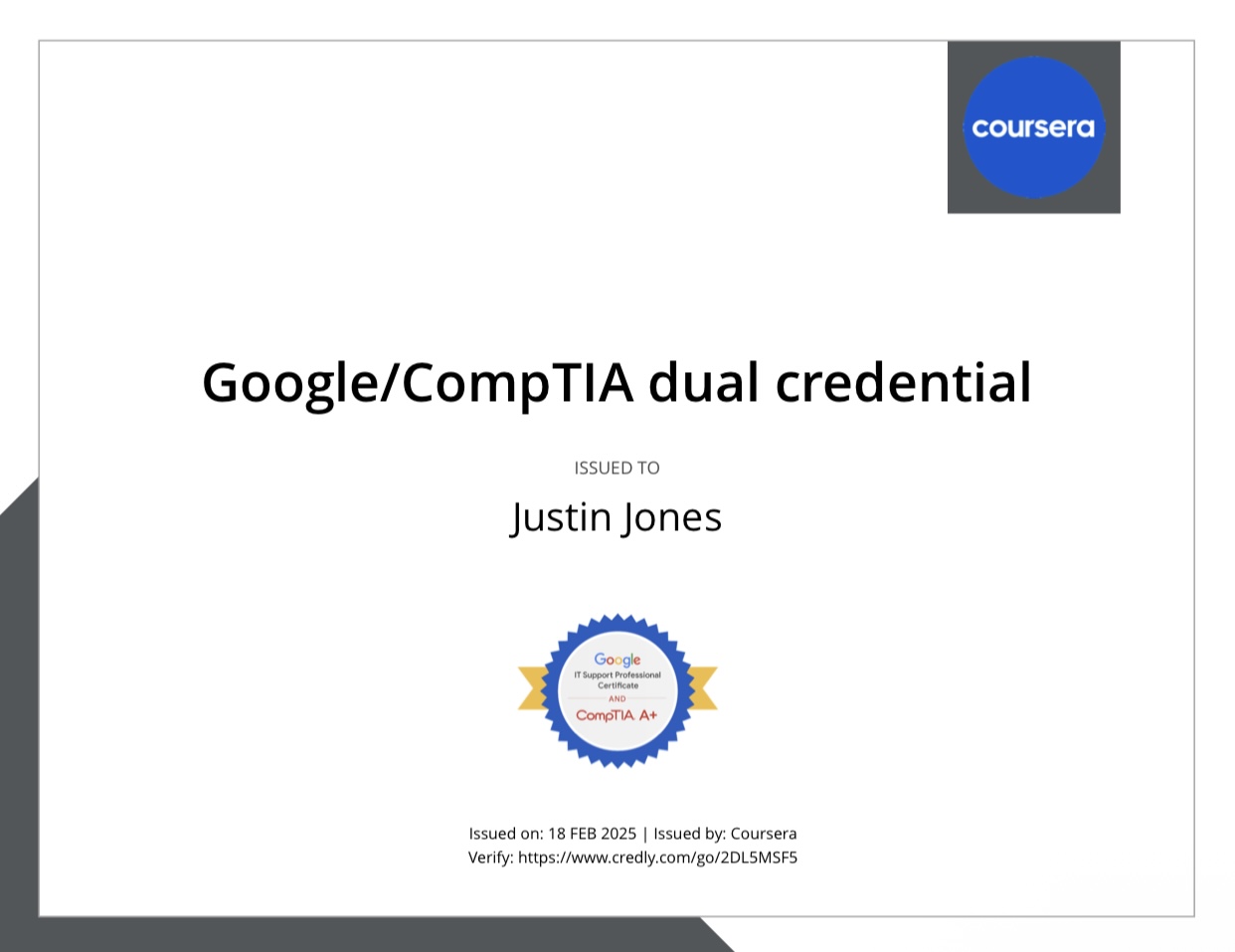 Google/CompTIA dual credential